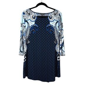 The Limited Collection Women's M Blue Paisley Polka Dot Stretch Knit Dress Short